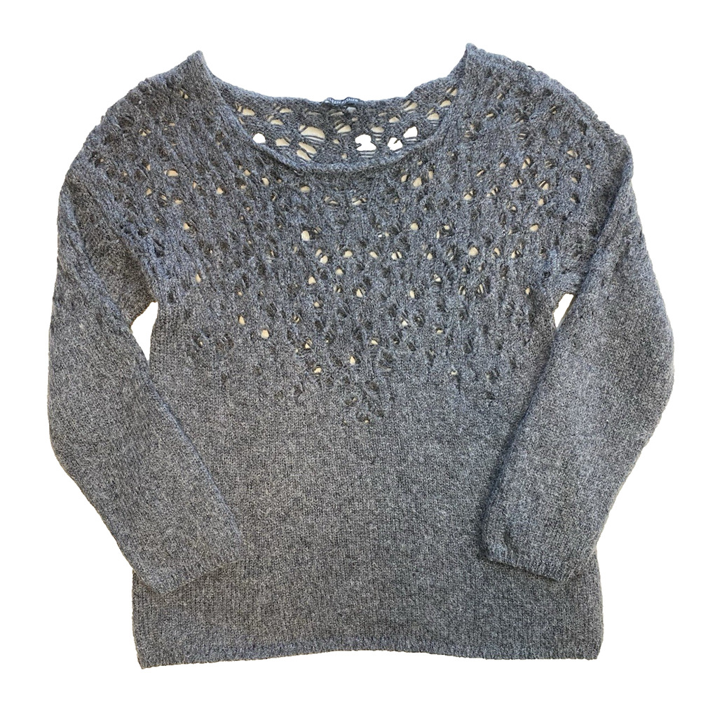 Eileen Fisher Sweater Womens Medium* Wool Mohair Gray Pullover Open Knit Shirt